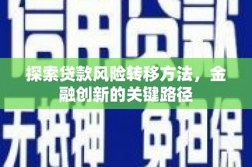 冀州探索贷款风险转移方法，金融创新的关键路径
